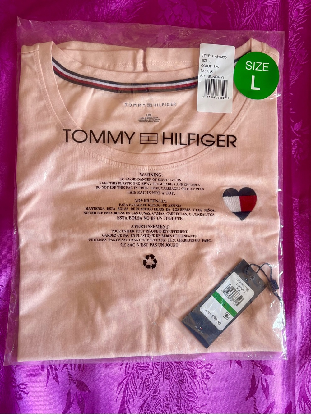 Tommy Hilfiger Pale Pink Logo Tee with Heart
